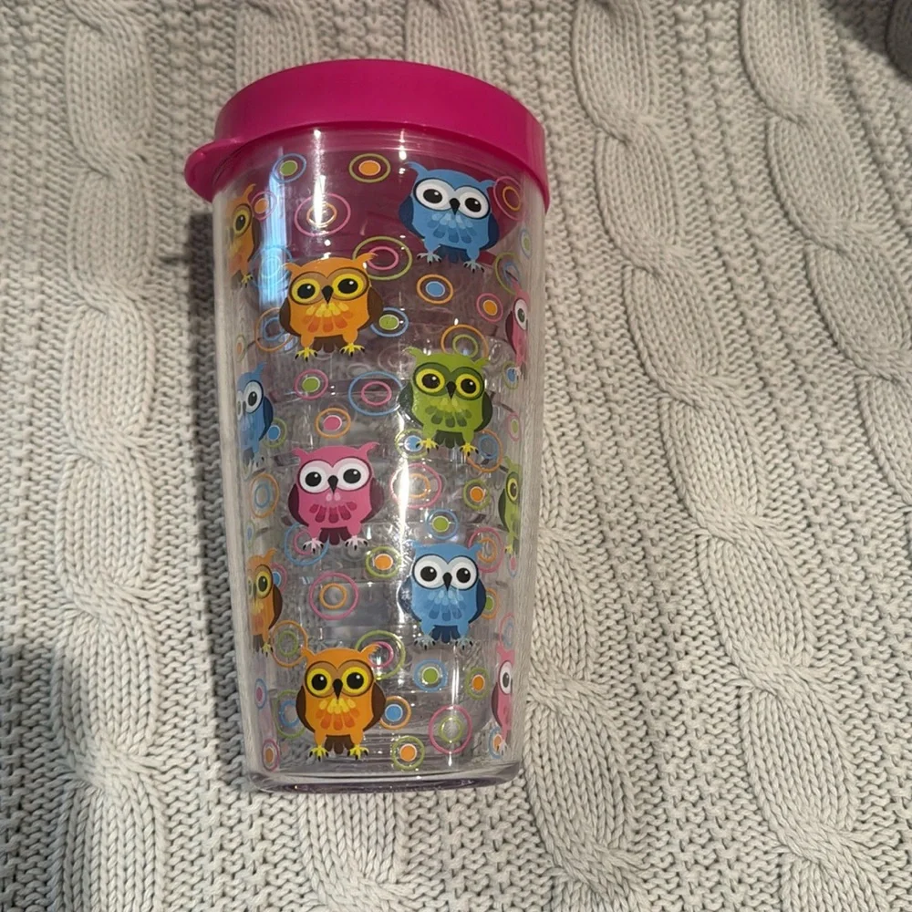 16 oz Tervis tumbler owl owls pink lid insulated hot cold work school NWOT